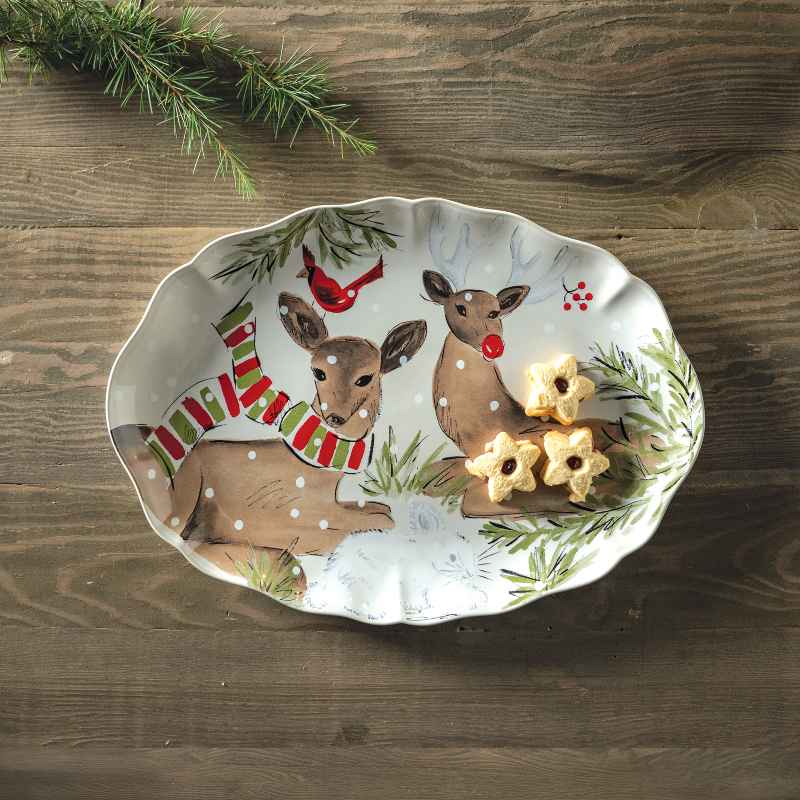 Deer Portrait White Oval Platter - Large